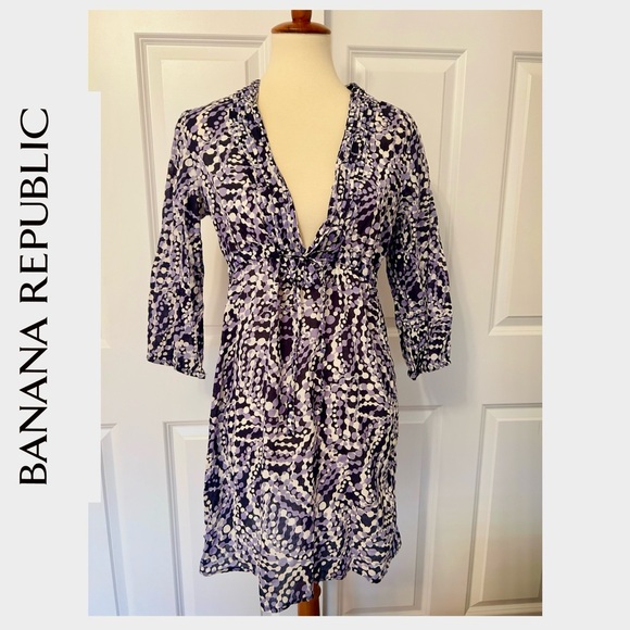 Banana Republic Lightweight Blue/Purple/White Print Summer Dress - Picture 1 of 4